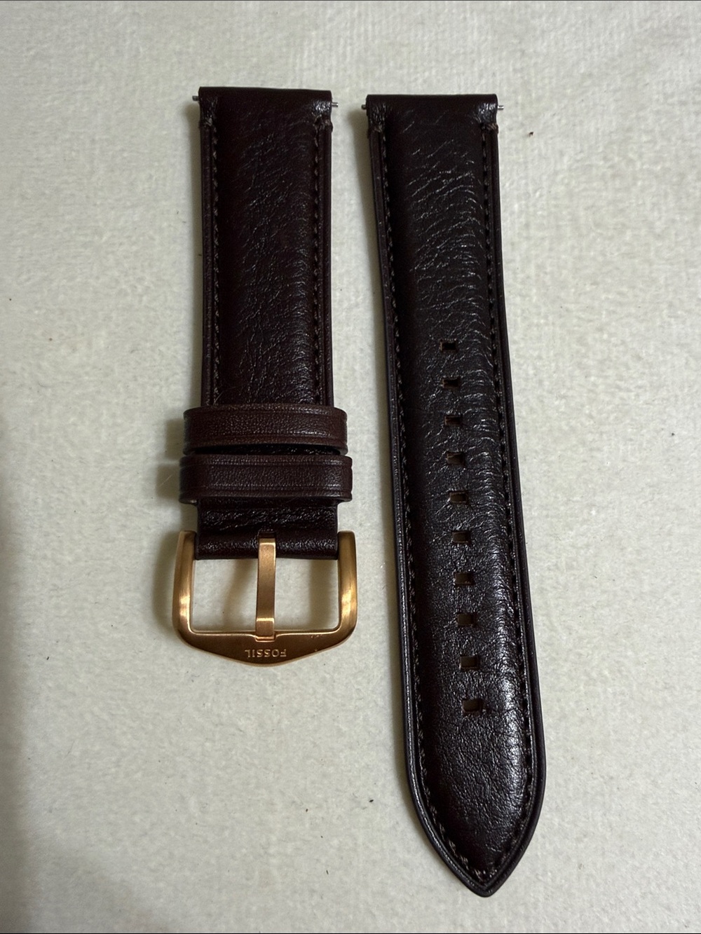 22mm Fossil Brown Leather Watch Band with Rose Gold Buckle
